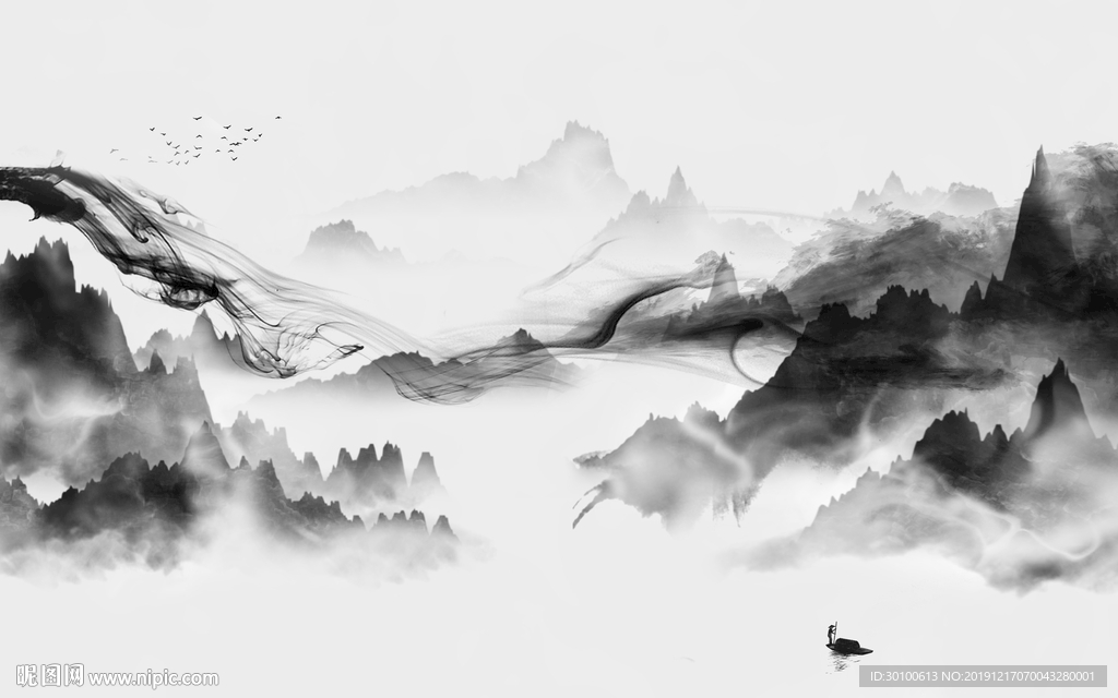 新品山水水墨国画 TIF分层