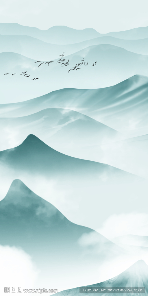 精美玄关山水国画 tif分层