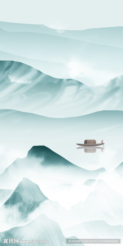 意境玄关山水国画 tif分层