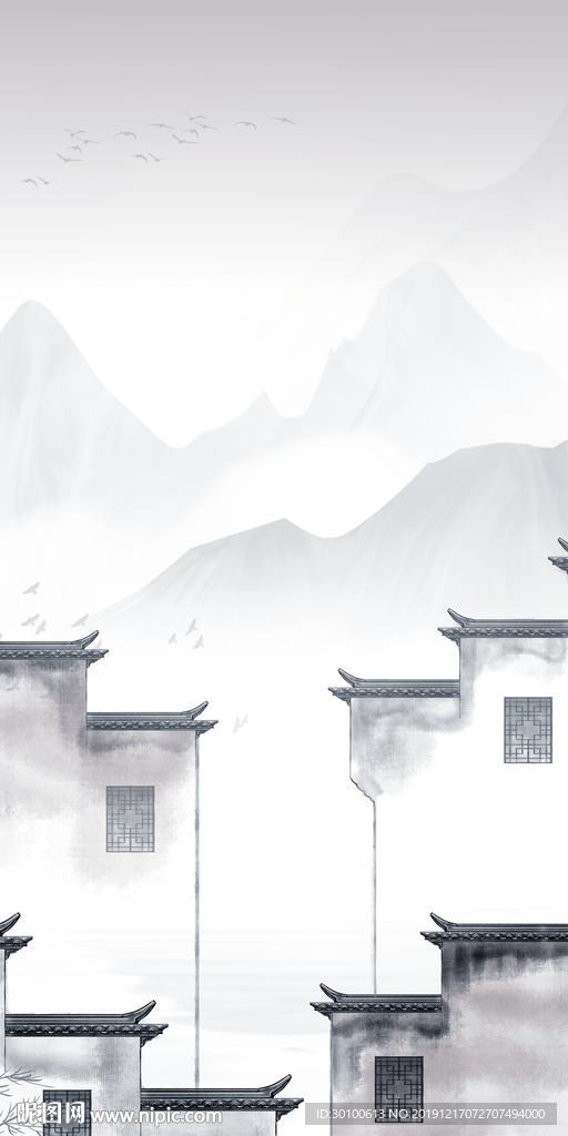 灰色玄关山水国画 tif分层