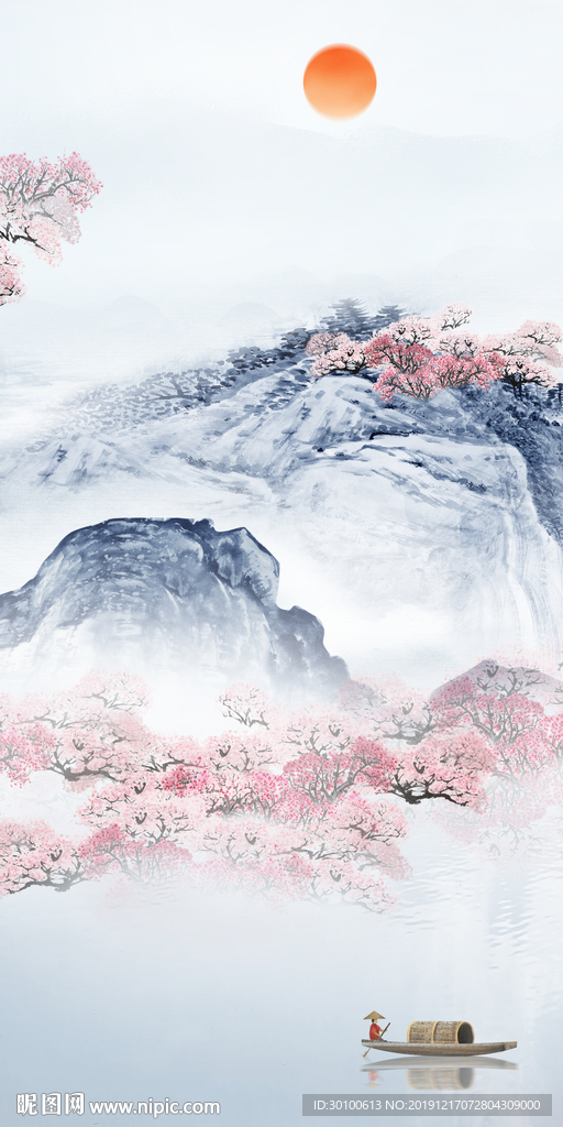 新品玄关山水国画 tif分层