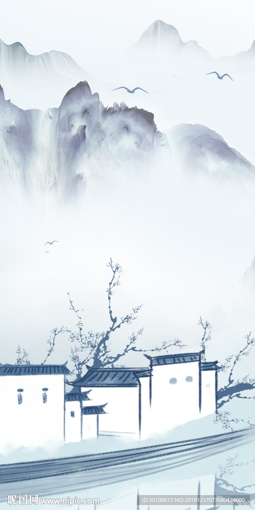 江南玄关山水国画 tif分层