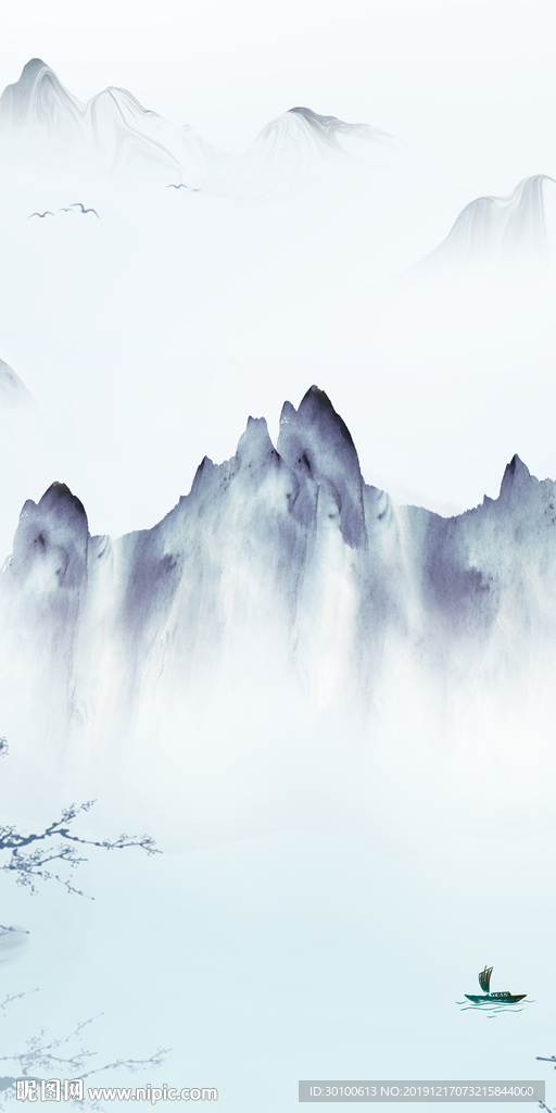 中式玄关山水国画 tif分层