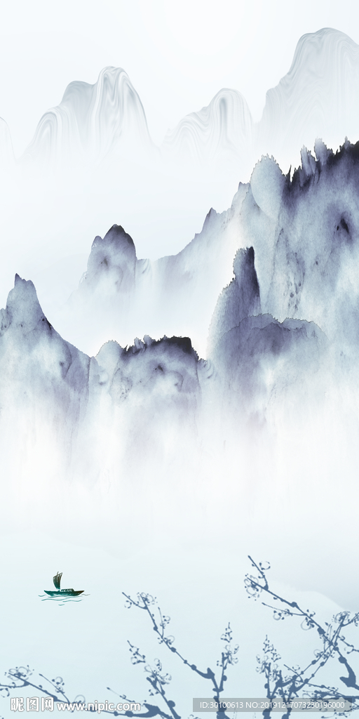 水墨玄关山水国画 tif分层