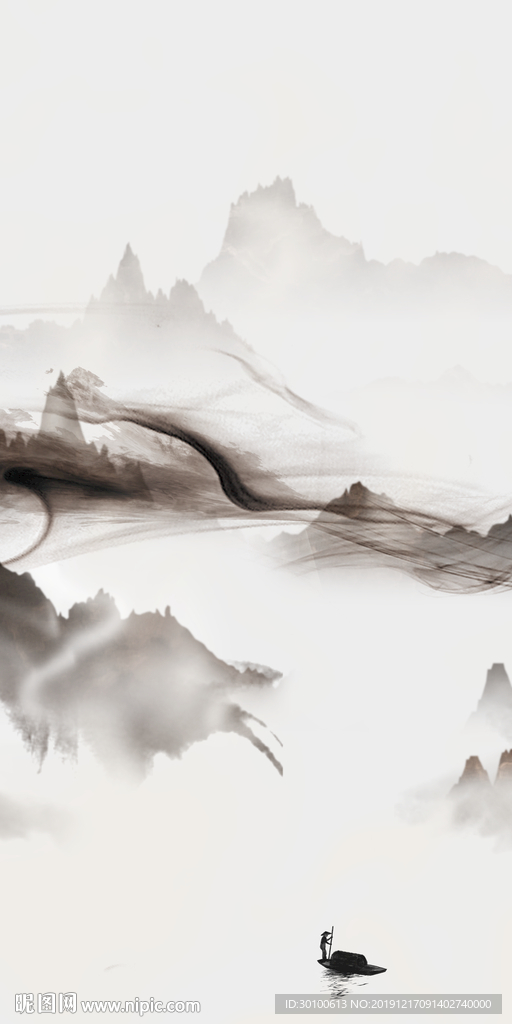 中国风玄关山水国画 tif分层