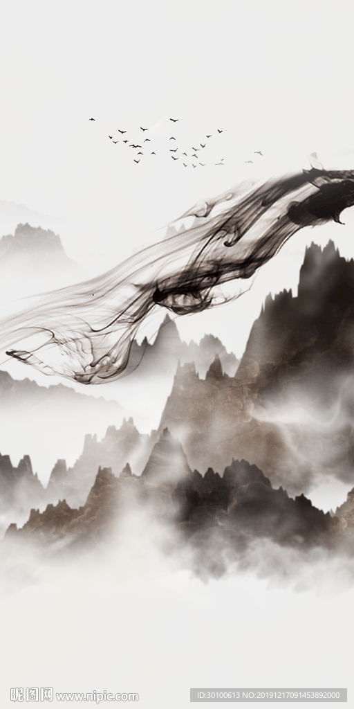 高档 玄关山水国画 tif分层