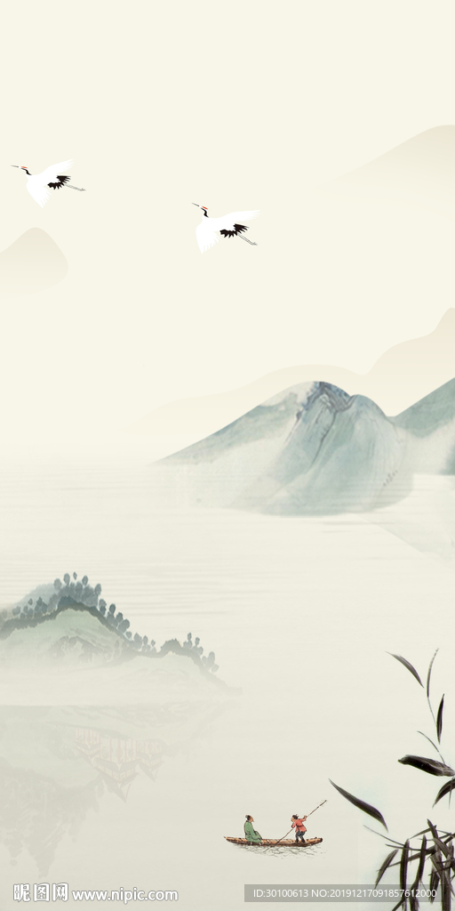 复古玄关山水国画 tif分层