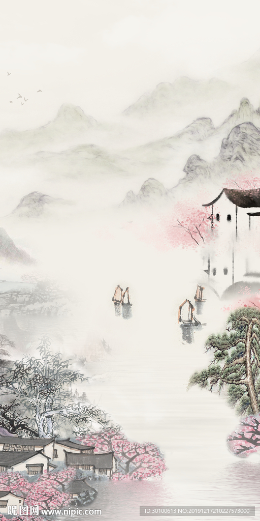 新中式山水玄关新画 tif分层