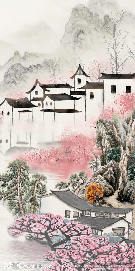 中式山水玄关新画 tif分层