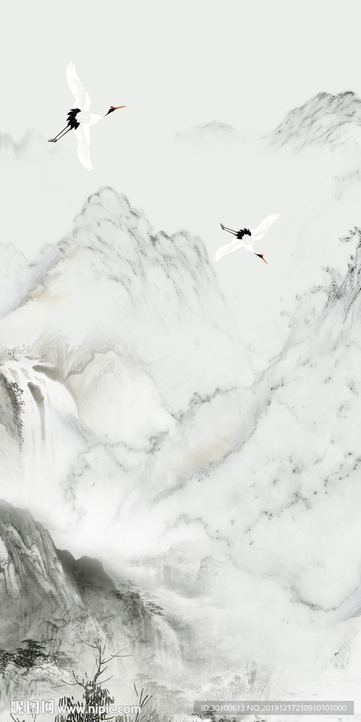 灰色山水玄关新画 tif分层