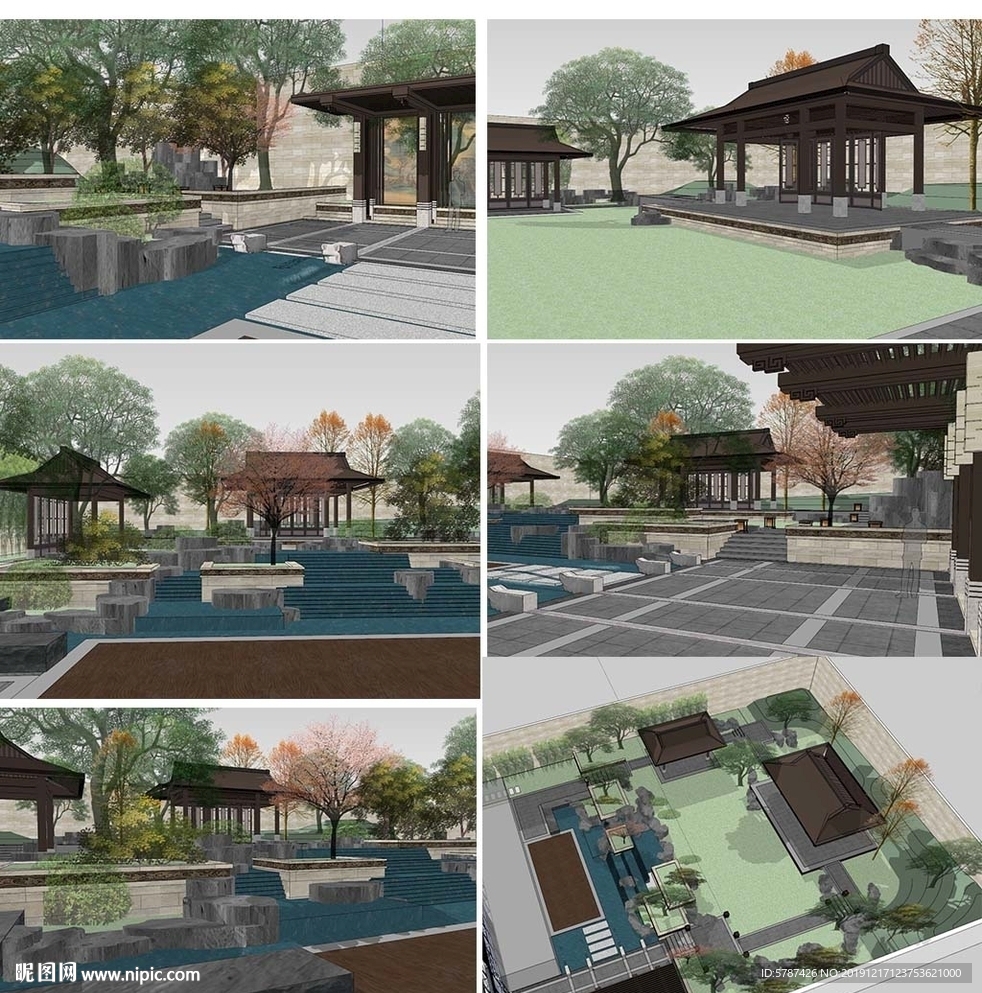 中式庭院园林建筑模型