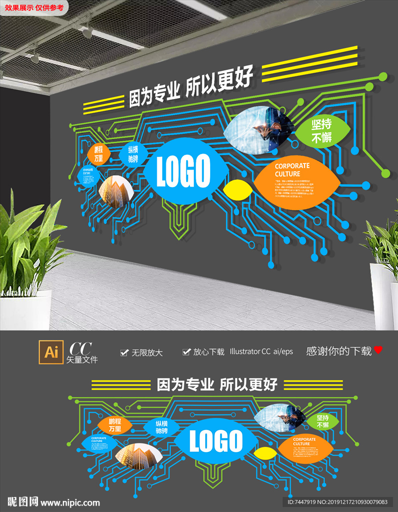 大气蓝色科技企业员工文化墙