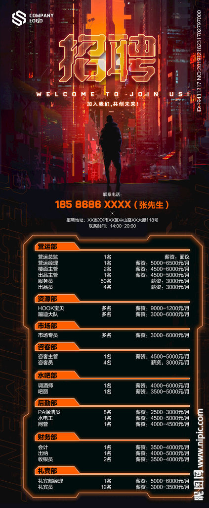 酒吧招聘展架易拉宝模版