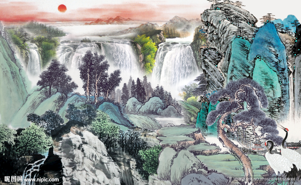 山水国画背景墙