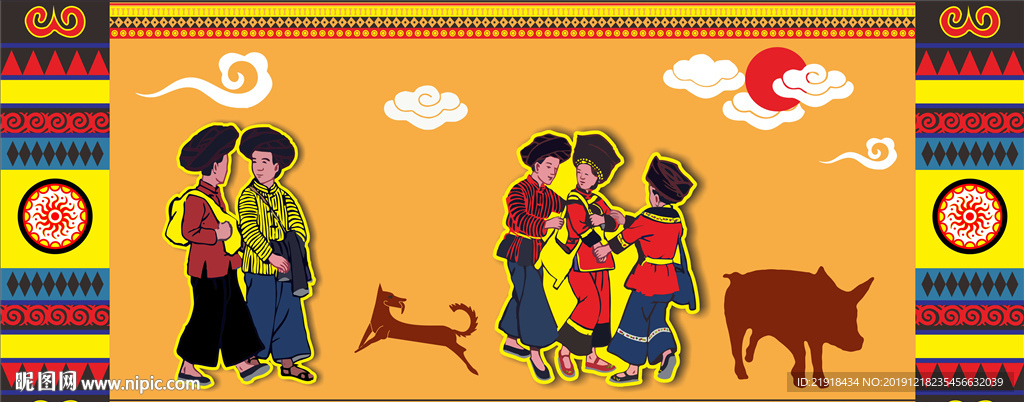 少数民族墙画壁画插画