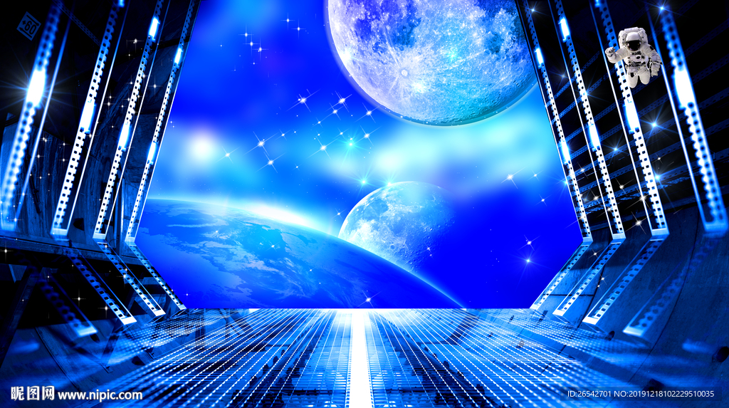 3D立体宇航员太空舱背景墙