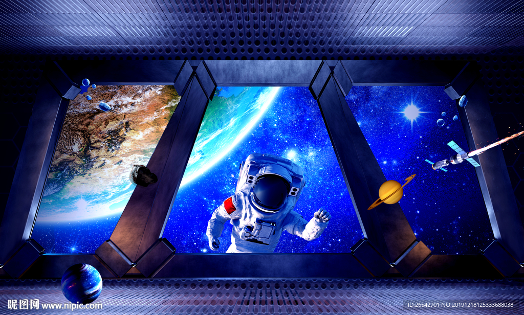 3D立体宇航员太空舱背景墙