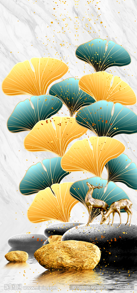 大理石银杏树叶玄关背景墙