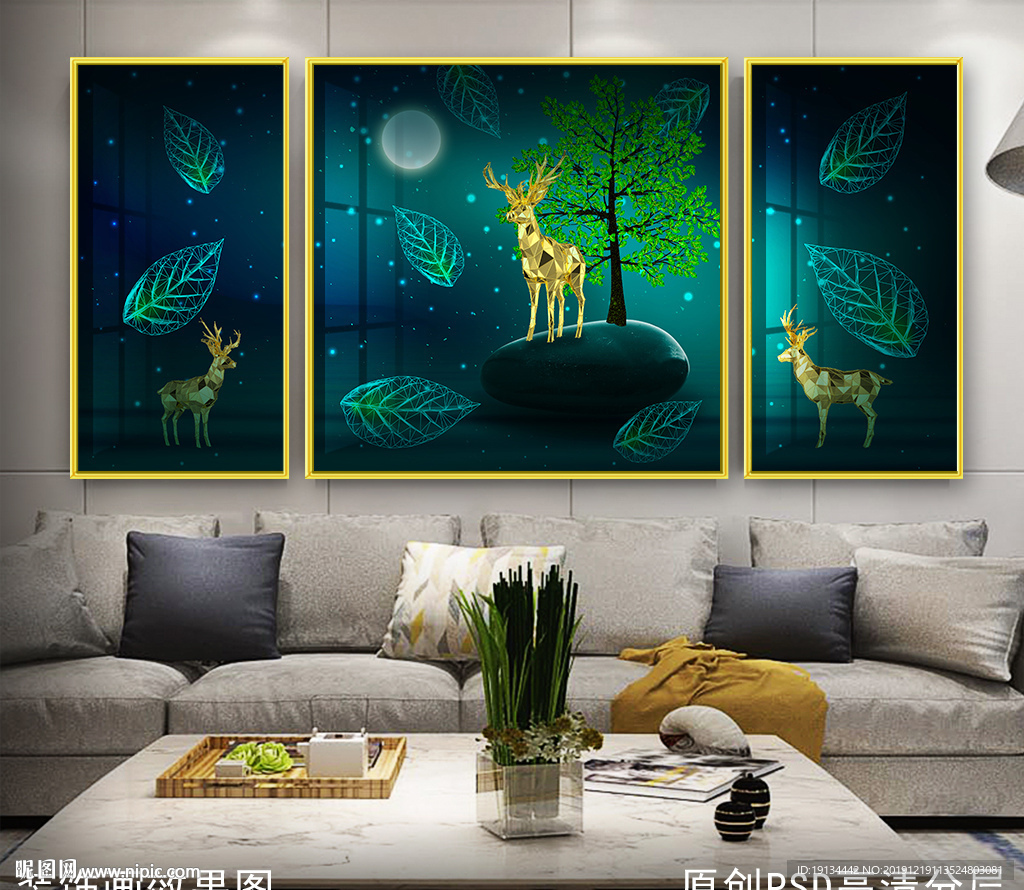 童话森林金鹿轻奢装饰画