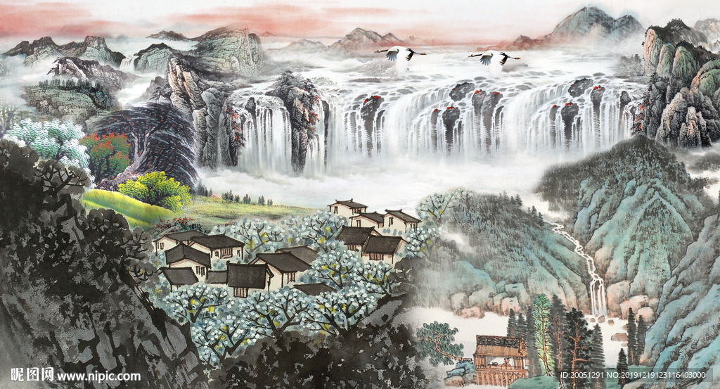 山水国画背景墙