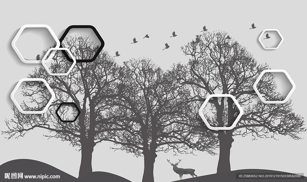 时尚大树梅花鹿电视背景墙