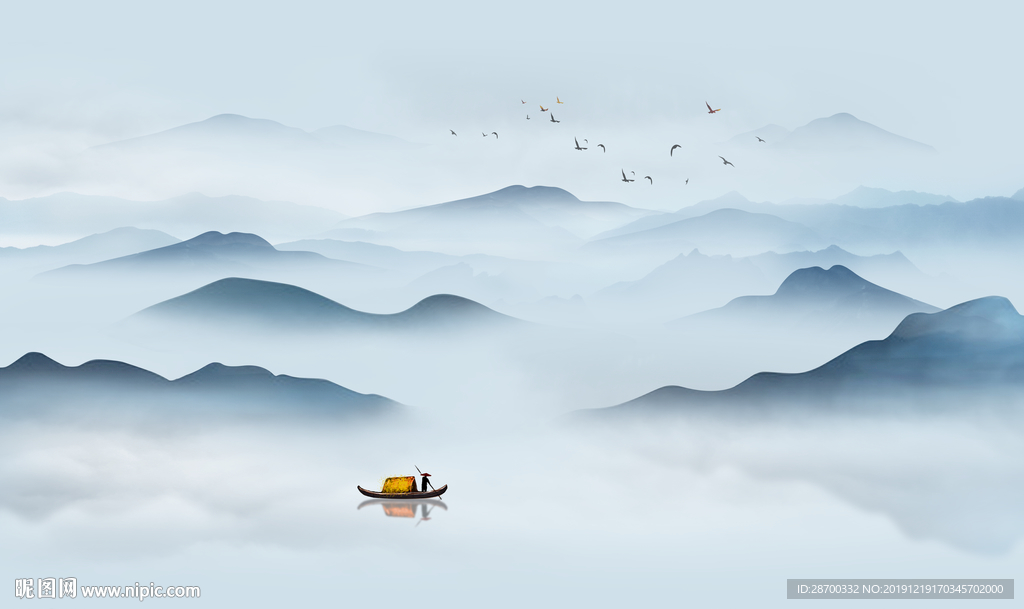 中式水墨山水画