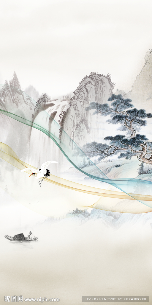 奢华山水国画玄关 TIF分层