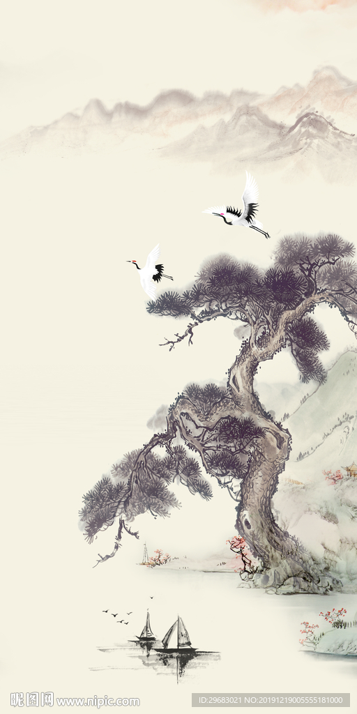 现代山水国画玄关 TIF分层