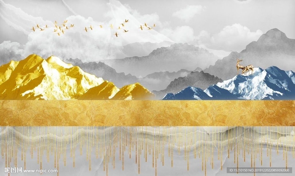 金色山水电视背景墙