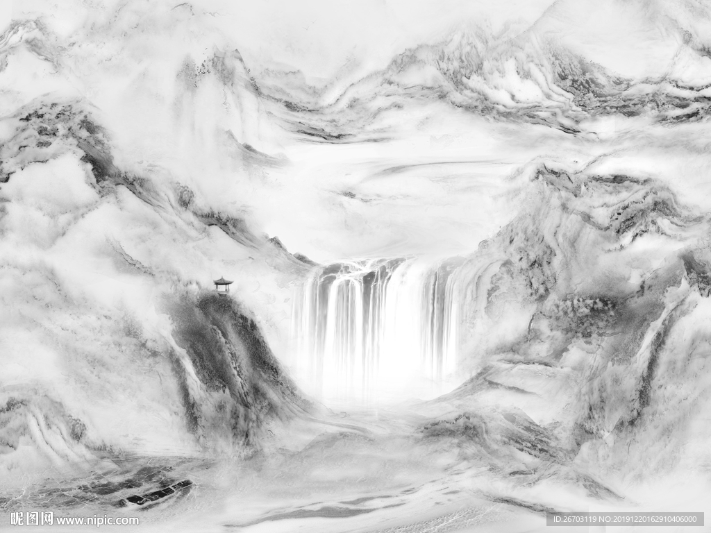 新款爆大理石纹山水画电视背景墙