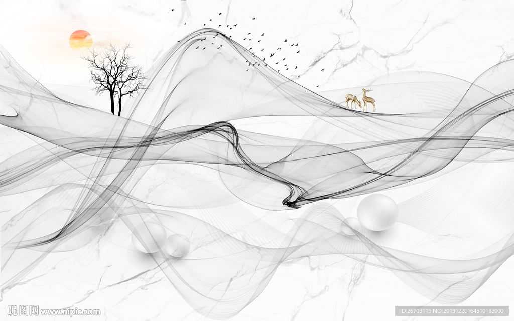 新款意境抽象山水画电视背景墙