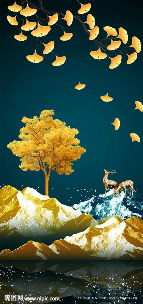 银杏树叶抽象树玄关背景墙