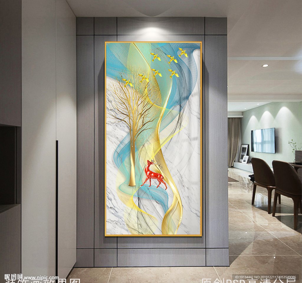 发财树新中式玄关画