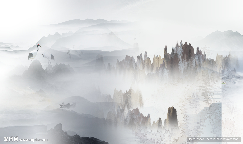 抽象线条山水