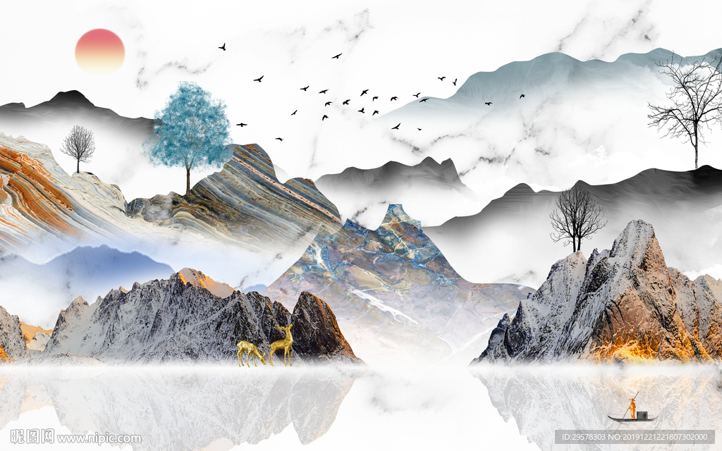 石纹山水水墨国画 TIF分层