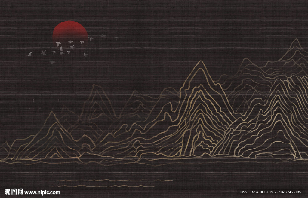 中式线条山水抽象山水画