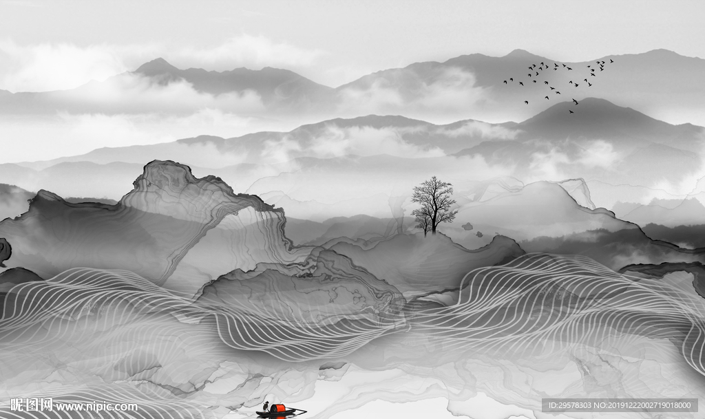 新品山水新水墨画 TIF分层
