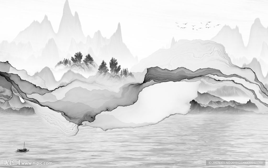 中式山水新水墨画 TIF分层