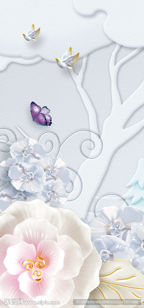 立体花最新玄关挂画 TIF分层