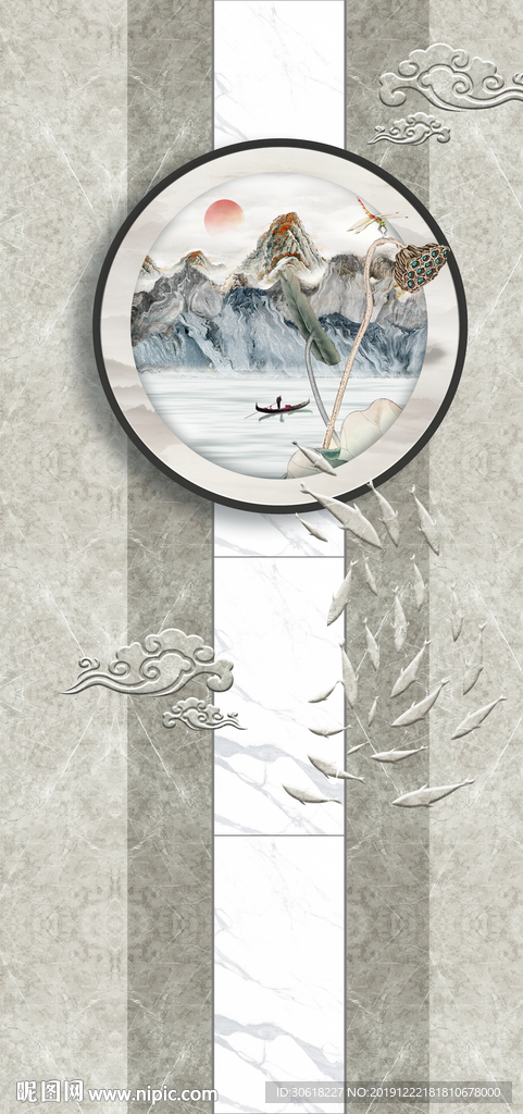 新中式轻奢复式楼背景墙