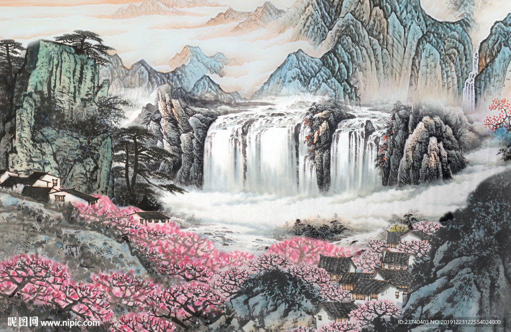 客厅背景墙 山水国画