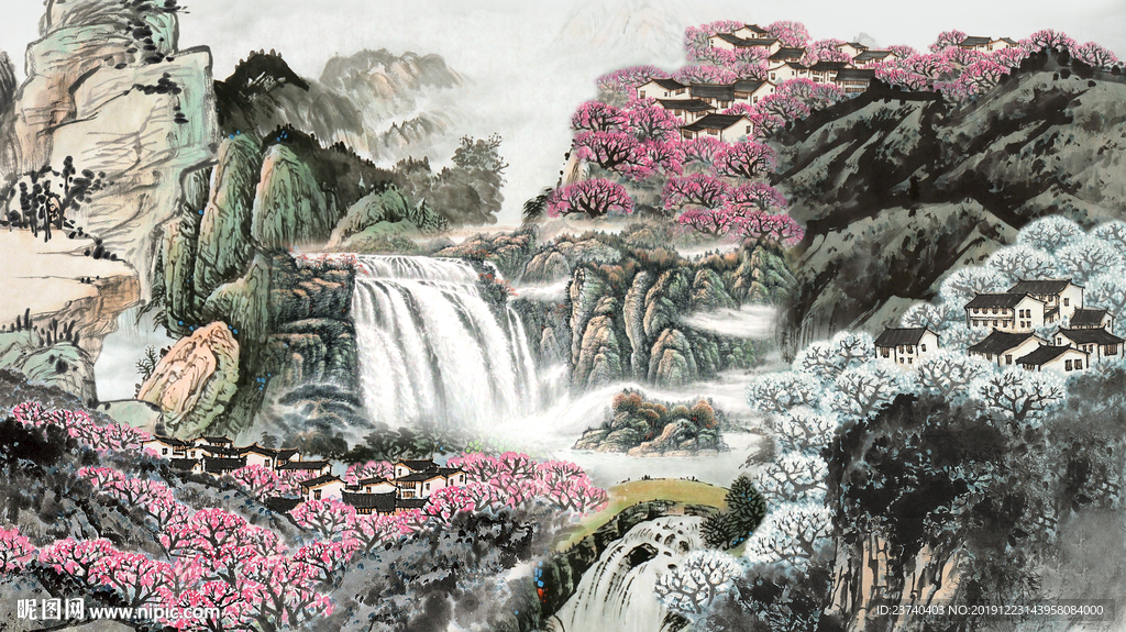 国画山水背景墙