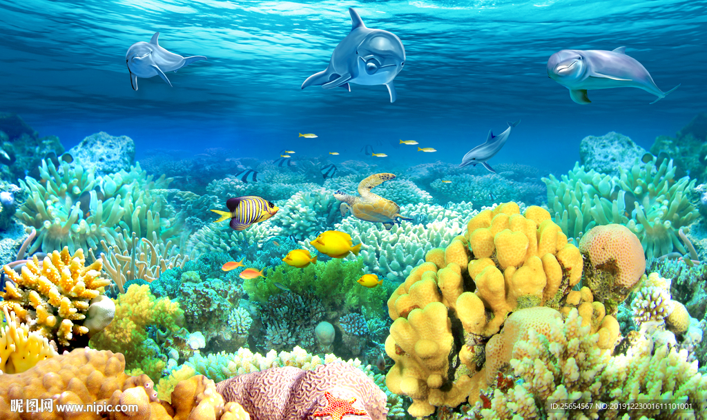 3D海豚海底世界背景墙
