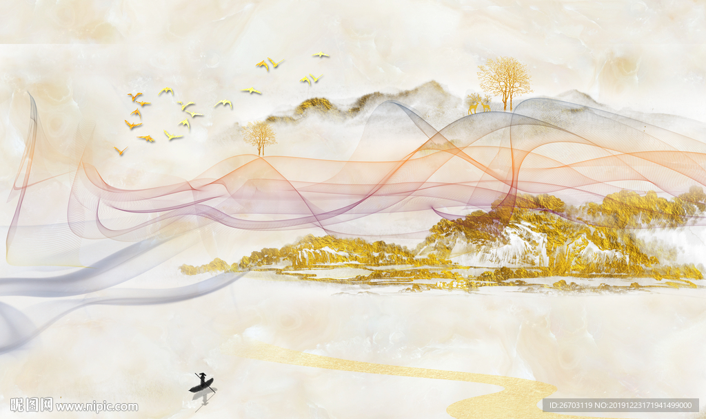 新款意境抽象山水背景墙