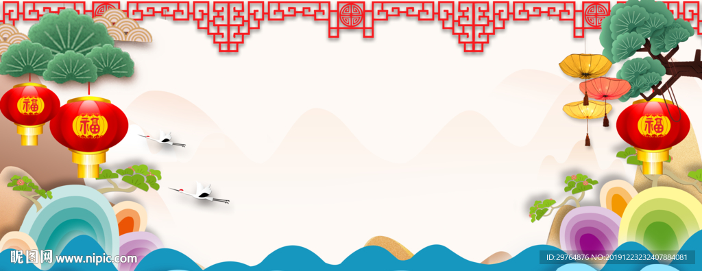 中国风剪纸手绘插画背景
