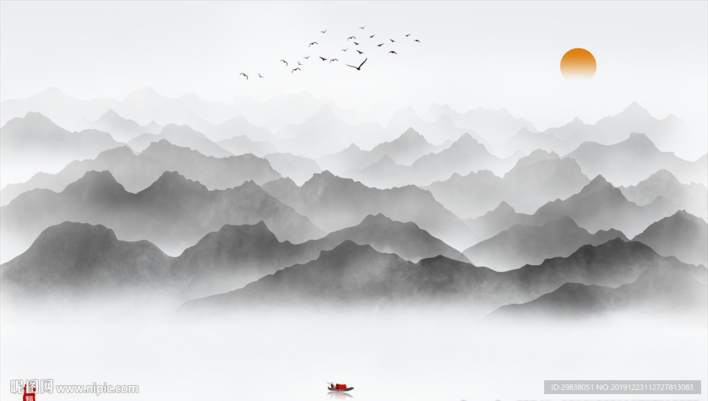 水墨山