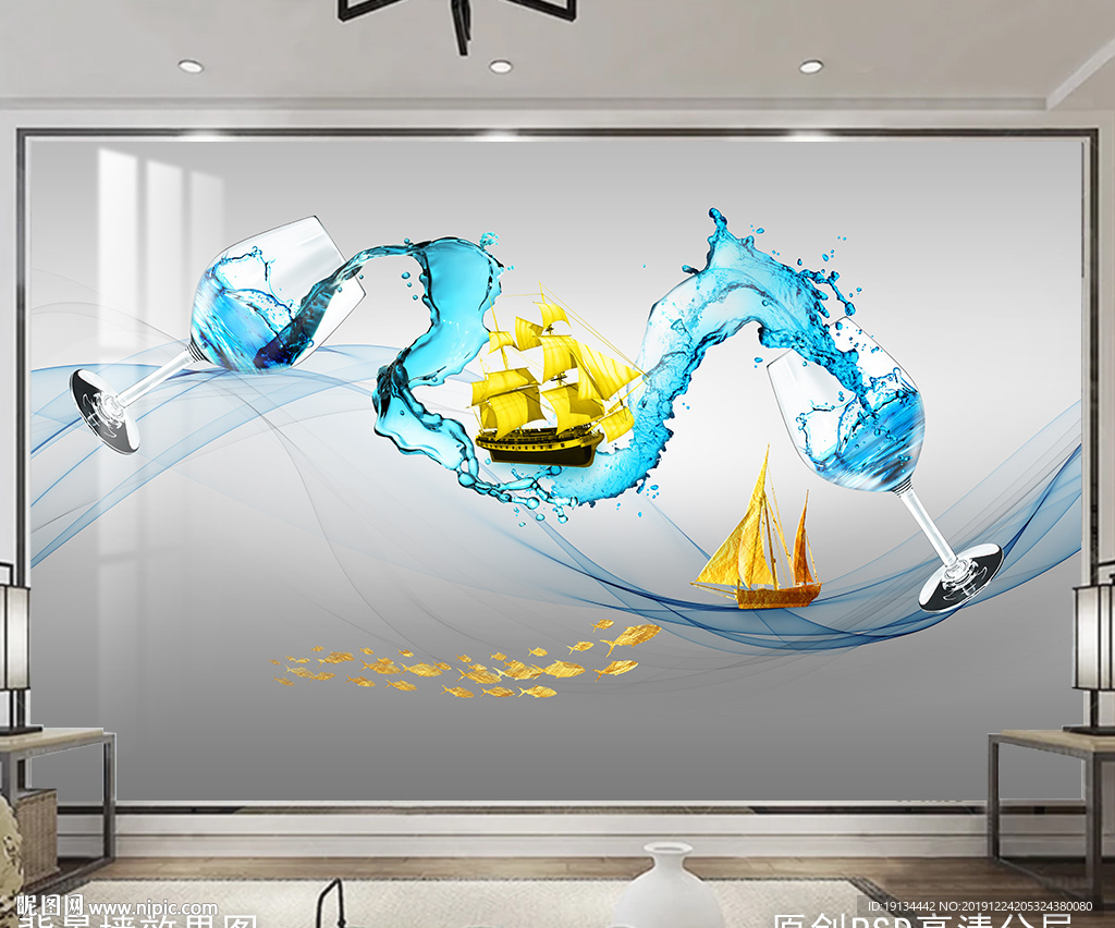 新中式山水背景墙