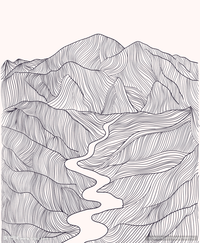 中式山水矢量线稿