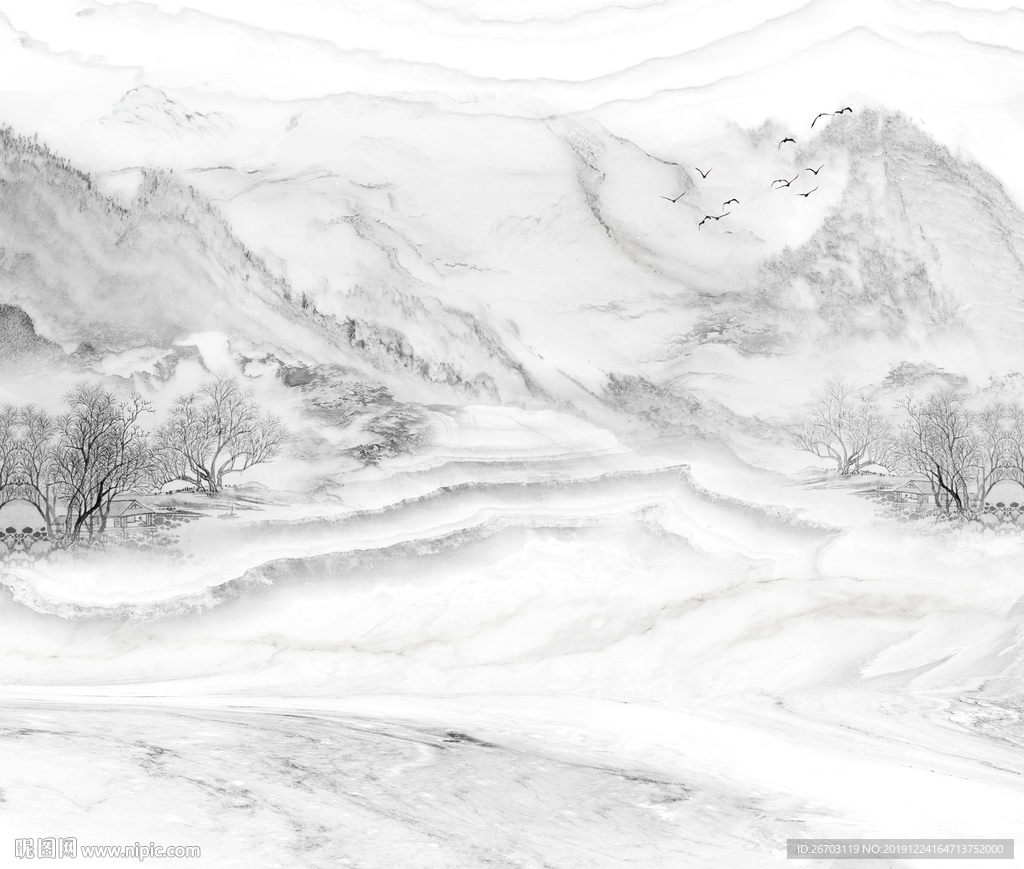 新款爆款水墨画山水装饰画背景墙