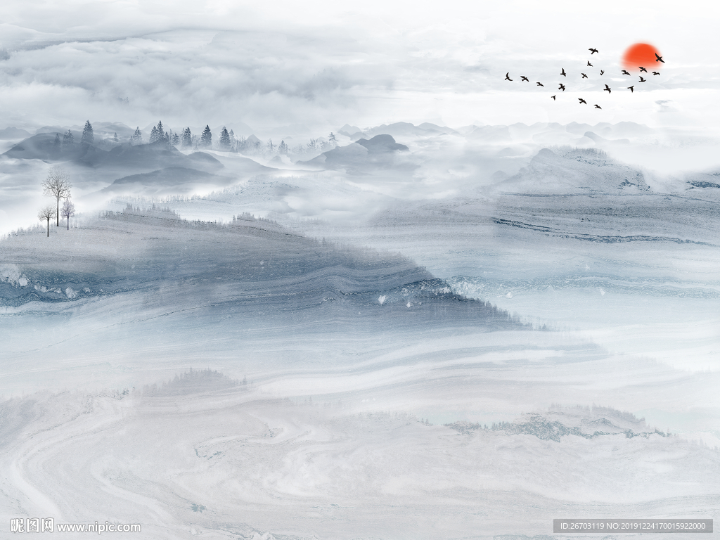 新款爆款意境抽象山水画背景墙